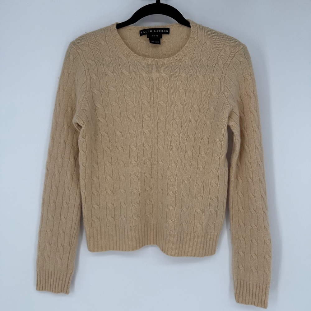 Ralph Lauren Black Label Women's Cable Knit Crewneck Sweater in Beige